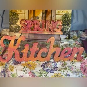 Pink to Coral Ombre 'Spring & Kitchen' Decorative Sign